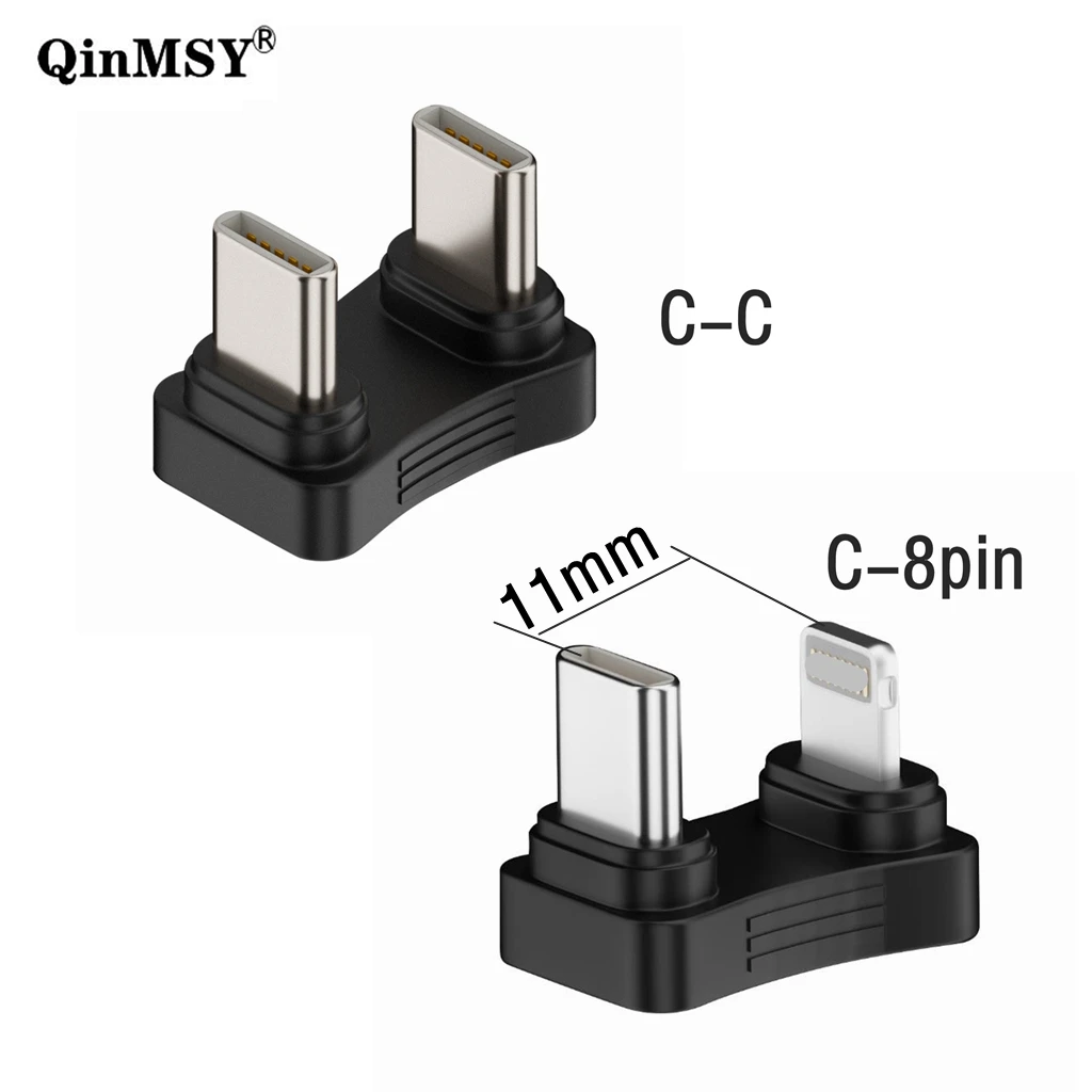 1Pcs Type-C 180 Degree Angled Adapter  U Shape Male to 8Pin IOS Male Charging Power Adaptor 480Mbps Data Transfer Connector