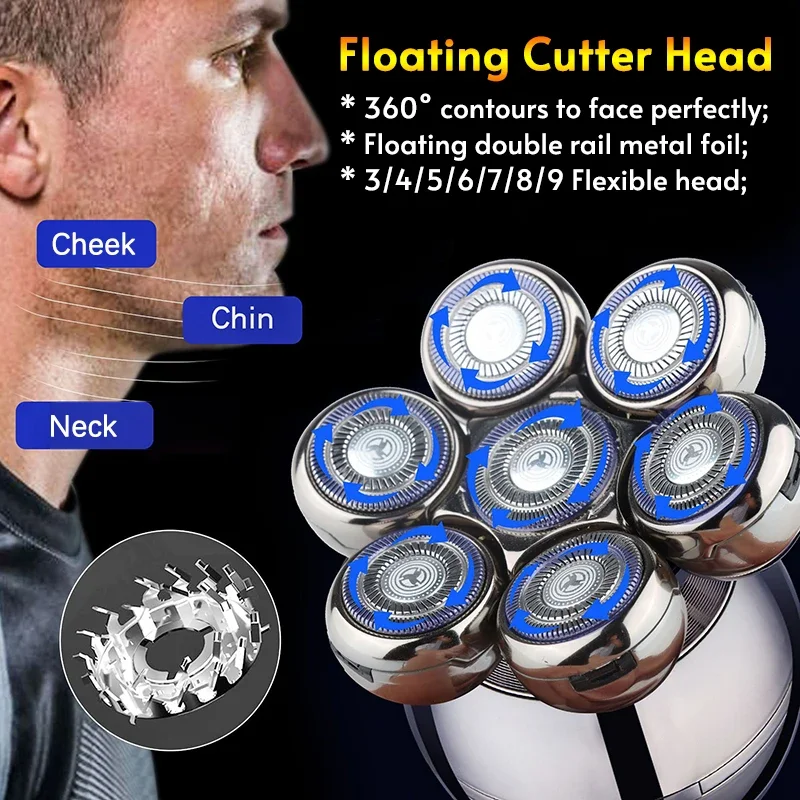 Replaceable Electric Shaver Head 3/5/6/7/8/9 Floating Blade Head Nose Trimmer Hair Clipper And Face Cleaning Brush Massage Head