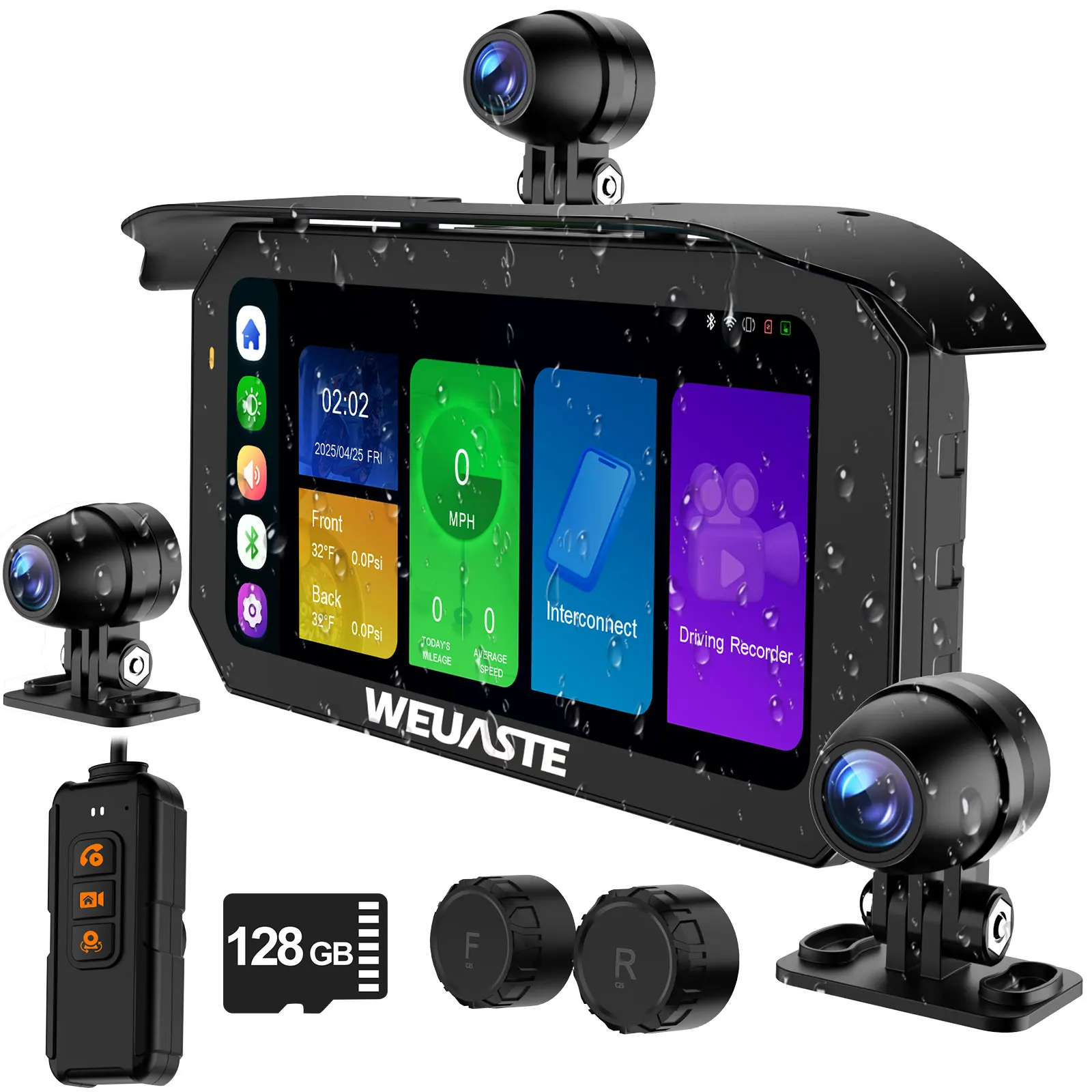 

6,25-дюймовый мотоциклетный видеорегистратор TPMS Moto Carplay Android Auto 1080P Экран HiCar Датчик освещенности Контурная запись Проводное управление