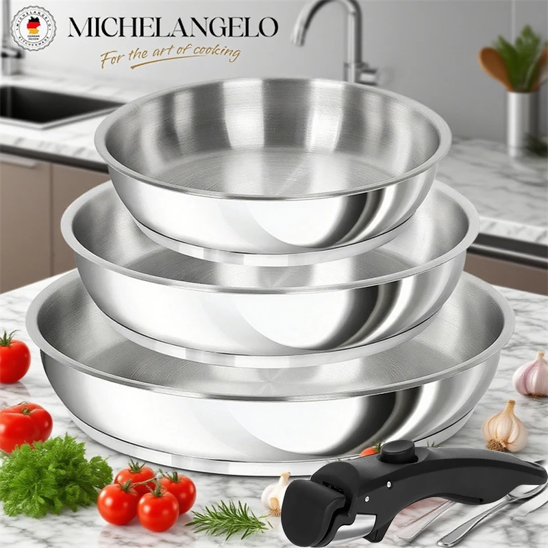 

MICHELANGELO 8/9,5/11 дюймов набор сковородок из нержавеющей стали кухонные сковороды для жарки со съемной ручкой индукционная сковорода