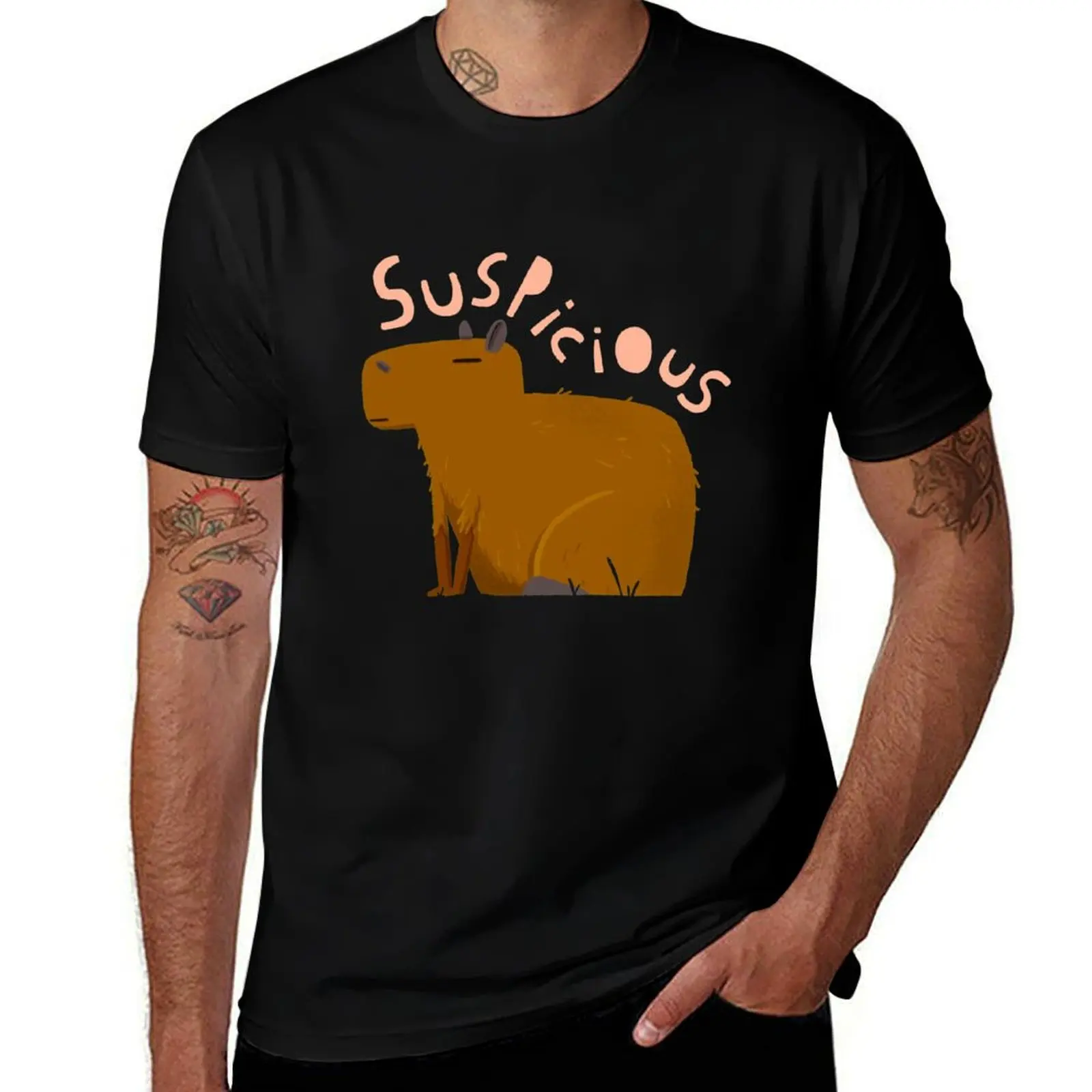 

Suspicious capibara T-Shirt funny t shirts man g man t shirts for men cotton t shirt pack T-Shirt