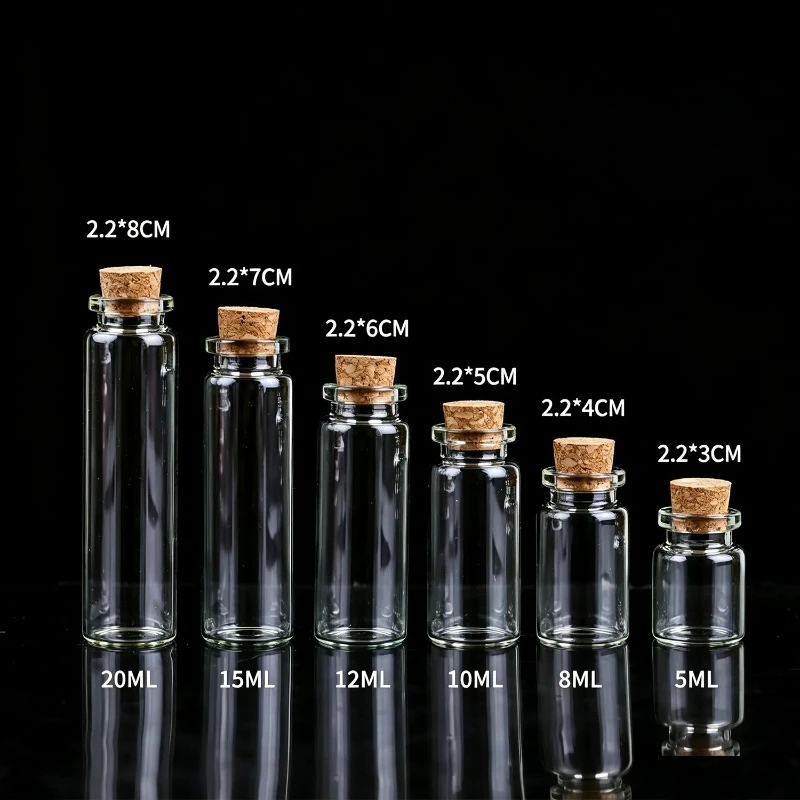 20Pcs Mini Glass Bottles with Wooden Cork 5/8/10/12/15/20ML Empty Vial Wishing Drift Bottle DIY Succulent Hydroponic Vase