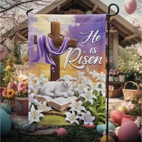 Easter Flag He Is Risen Christian Cross Lamb Garden Flag, House Flag IIX WZZ yyi