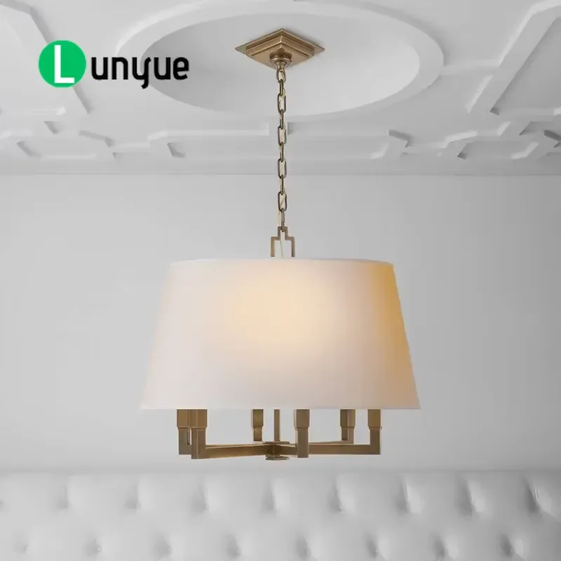 Modern All Copper Chandelier for American Restaurant Corridor Bedroom Duplex Stair Simple Study Light Fixture Home Decor