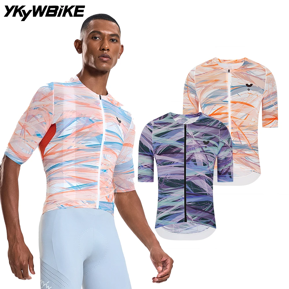 YKYW Men's Cycling Jersey Collarless Soft Light Road Bike Tops Summer Breathable Maillot Short Seamless Sleeve Shirt Slim Fit