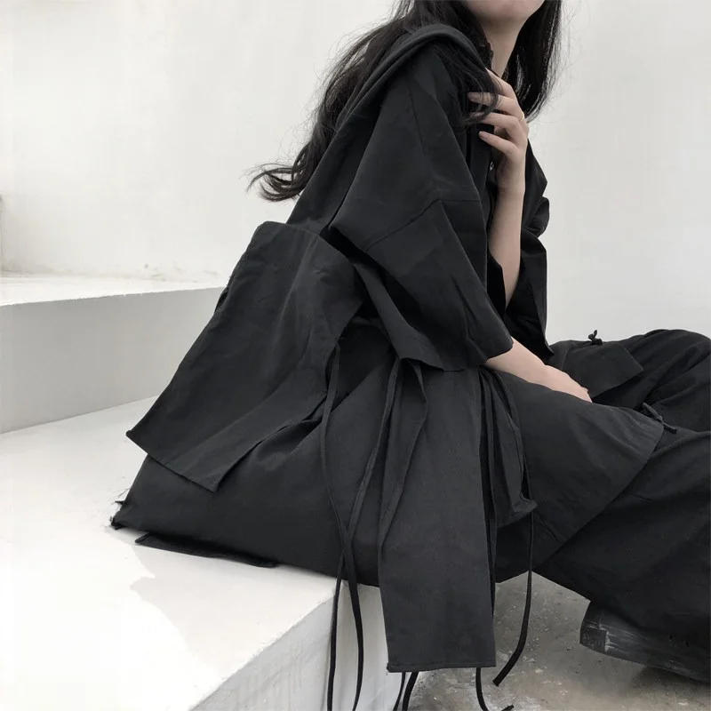 Black Cotton Pure Color  Square Bag Land And Mountain Island Brand Dark Sash Single Shoulder Bag Crossbody Handbag