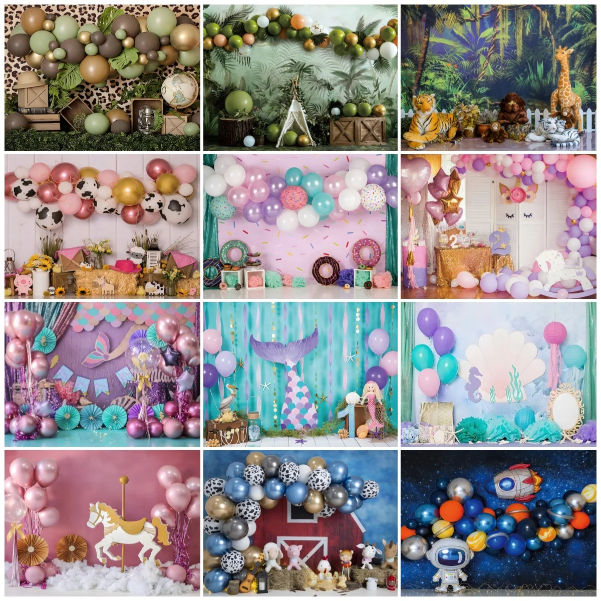 

Undersea Farm Balloon Boho Space Safari Backdrop 1st Birthday Banner Party Decor Baby Boy Girl Cake Smash Vinyl Photo Background