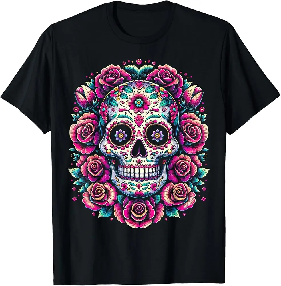 Day of the Dead Sugar Skull Halloween Women T-Shirt Men Clothing Y2K tops Unisex Summer Short Sleeve