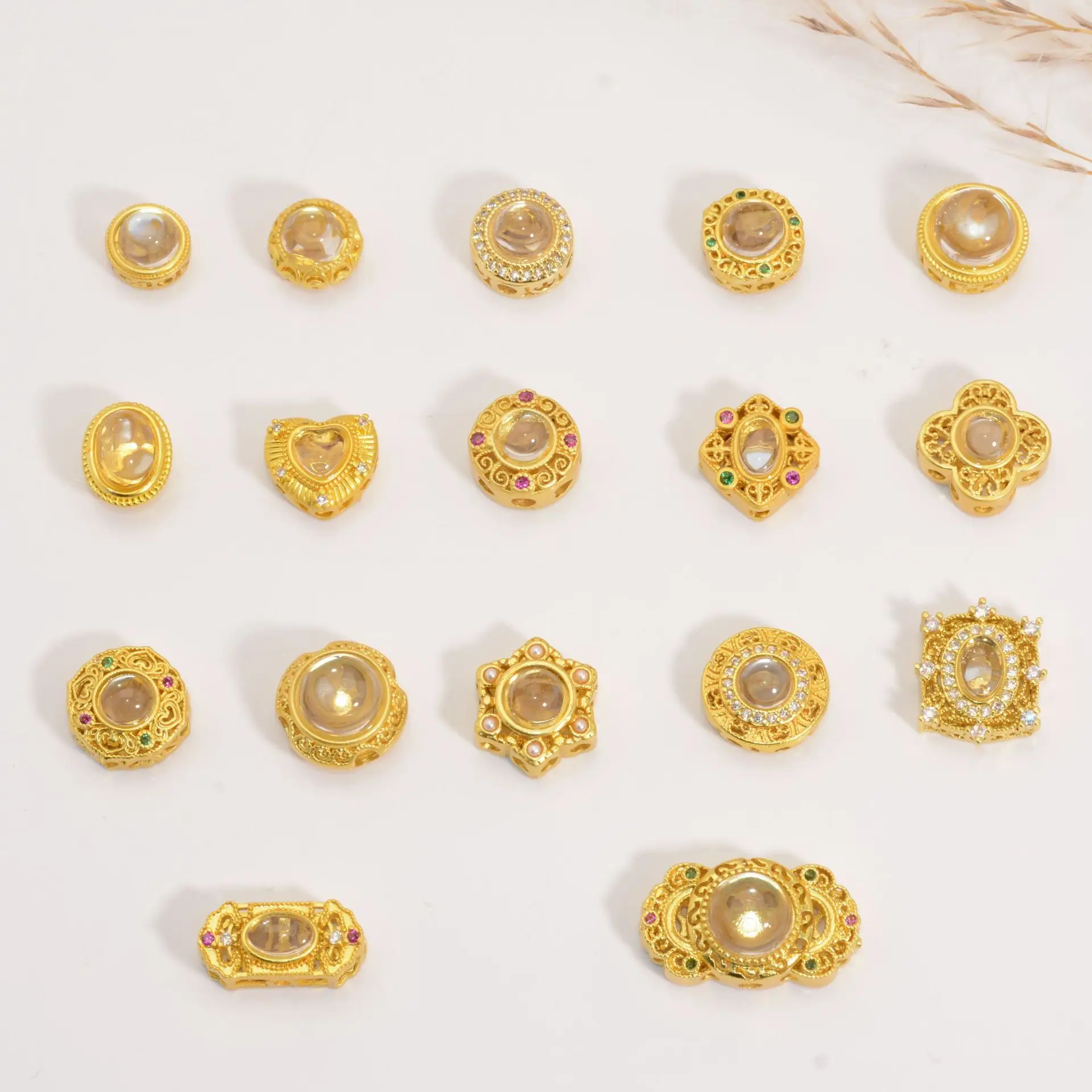 5 Pieces Inlaid with Cat Eye Crystal Multi-through Hole Bead DIY Pearl Bracelet Beaded Necklace Jewelry Accessories Wholesale