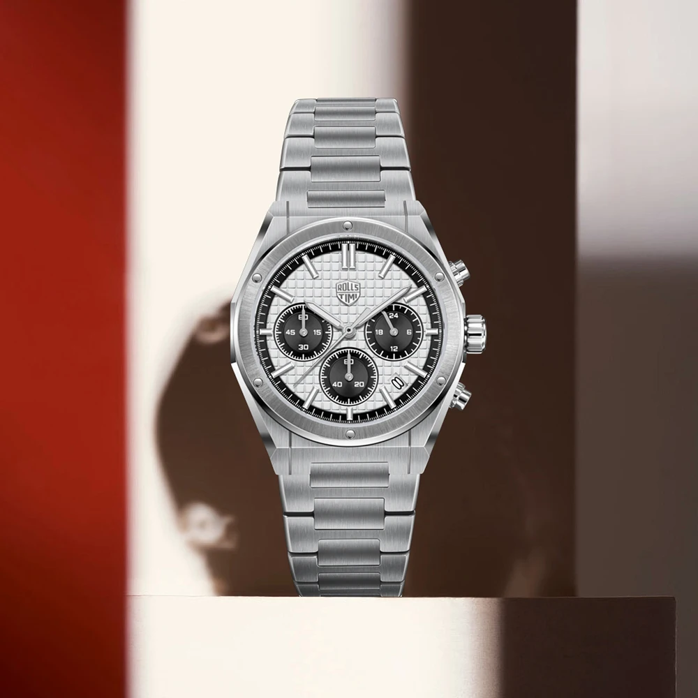

2026 New RollsTimi Mens Watches Top Luxury Quartz Chronograph Watch Men AR Sapphire Waterproof Luminous Stainless Steel Man Gift