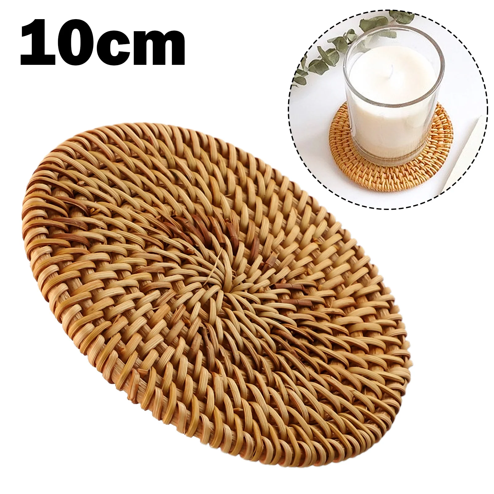 1PC Placemats Round Handmade Insulation Kitchen Rattan Coasters Cup Mat Table Pad For Home Office Kitchen Cafe Bar Accessories