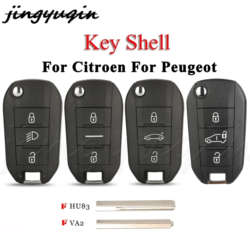 Jingyuqin 3 botones Flip funda para llave de coche para Peugeot 208 2008 301 308 508 5008 RCZ Expert Citroen c-elysee C4-Cactus C3 Light