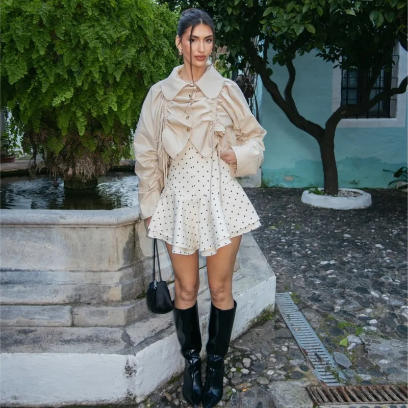 

Peter pan Collar Drawstring Pleat Single Breasted Coats Women Sweet Long Sleeve Slim Jacket Early Spring Chic Lady New Outerwear