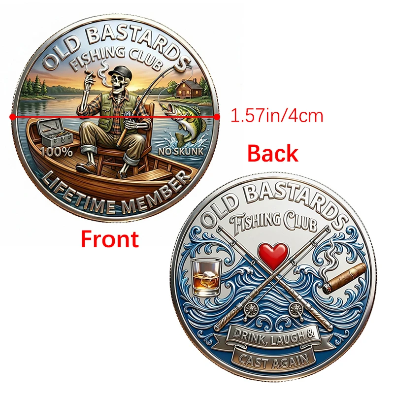 Old Bastards Fishing Club Challenge Coin, Funny Fisherman Lifetime Member Collectible Coins Funny Fisherman Gift
