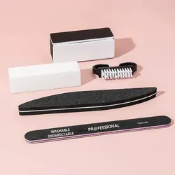 5 Pcs/Set Black Nail File Manicure Kit Double Sided Polishing Washable Files Sponge Buffer Block Acrylic Cleaning Brush DIY Set