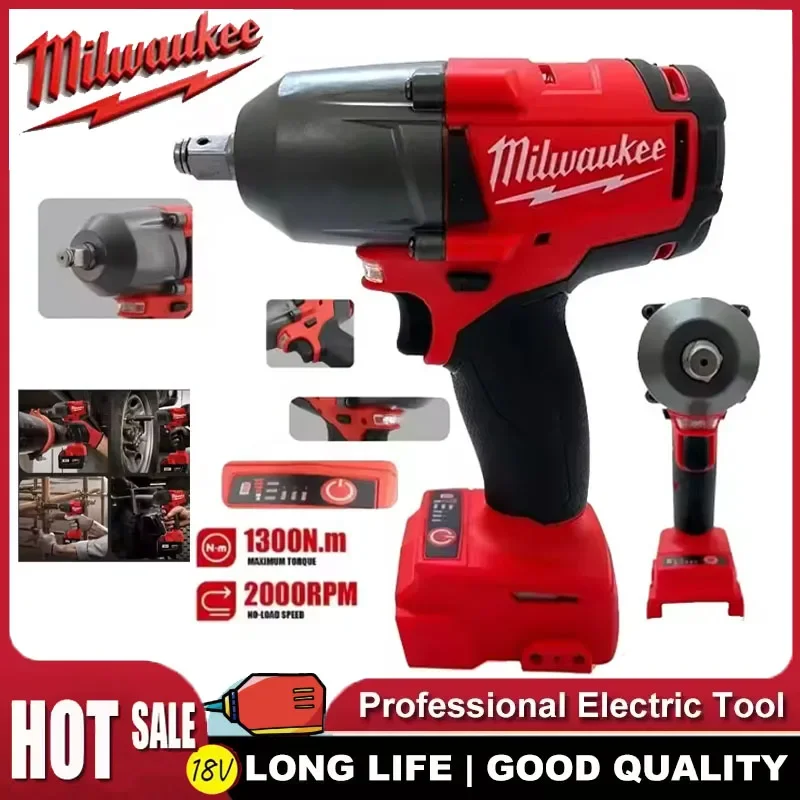 

Milwaukee Cordless Electric Impact Wrench, Large Torque, Brushless, Repair Power Tools, Car, Truck, 813NM, 18V Battery