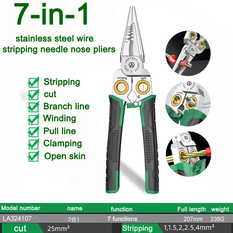 LAOA 8-in-1 Stainless Steel Multifunctional Wire Stripping Pliers Multi-function Wire Stripper Needle Nose Nippers Wire Winding