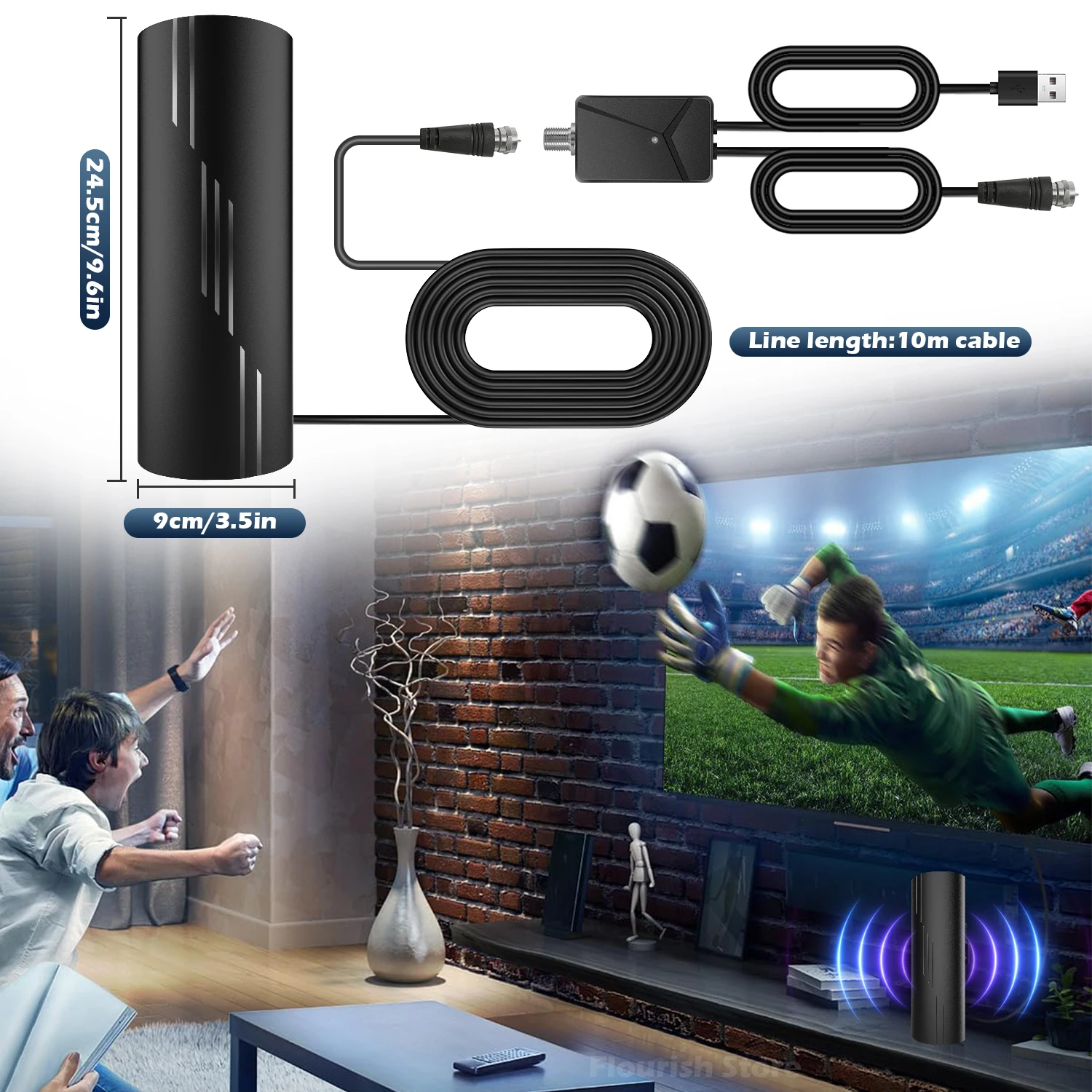 2025 هوائي تلفزيون داخلي/خارجي، هوائي طويل المدى 3000+ ميل مع 360 درجة °   إشارة أقوى معززة، هوائي رقمي عالي الدقة 4K 1080P