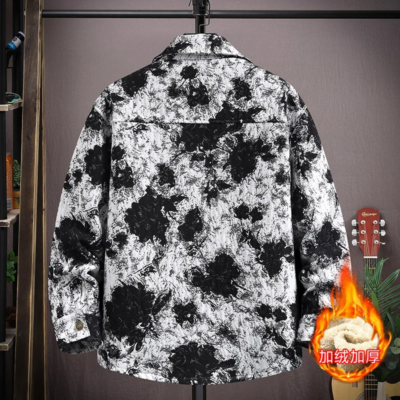 2024 winter new Men's printing coats high quality outwear casual autumn thick and warm jacket full size M-4XL