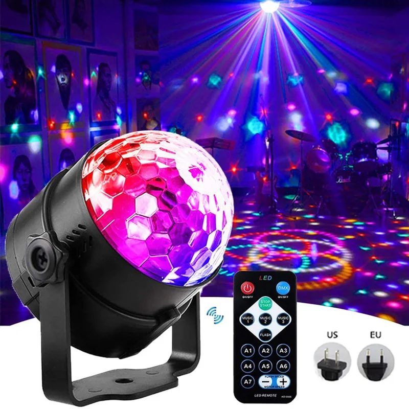 

Sound Activated Rotating Magic Ball Strobe Disco Stage Light 3W RGB Laser Projector Lamp DJ Party Light for Home KTV Bar Xmas