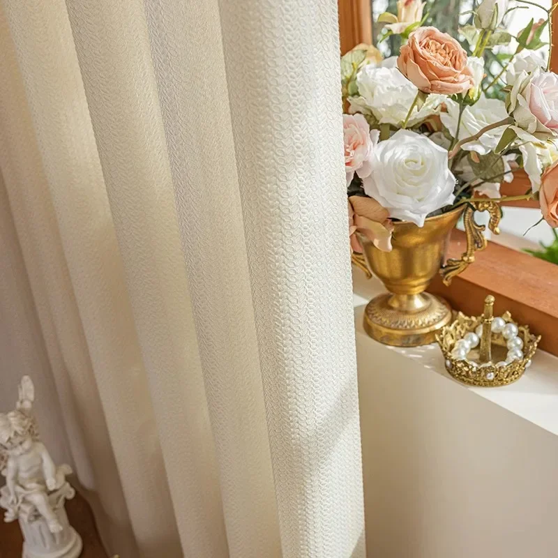 Light Luxury French Style Relief Tassel Shadow Gauze Curtain Curtains for Living Dining Room Bedroom  Retro Gauze