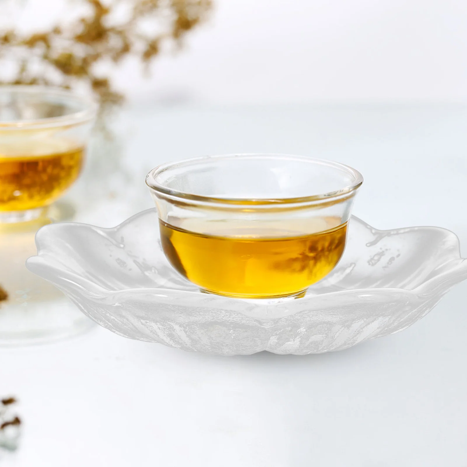 

4Pcs Clear Glass Tea Cup Coasters Glass Saucers Heat Insulation Cup Mats for Home Office Table Protection