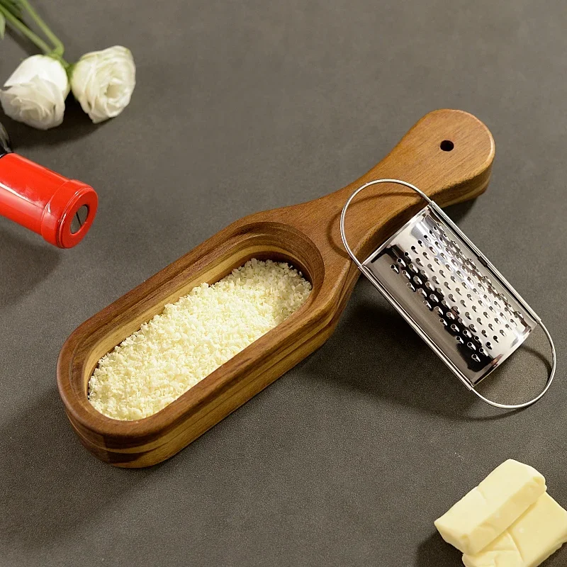 Stainless Steel+wooden Base Cheese Grater Cheese Vegetable and Fruit Shredder Garlic Paste Seasoning Household Kitchen Tools