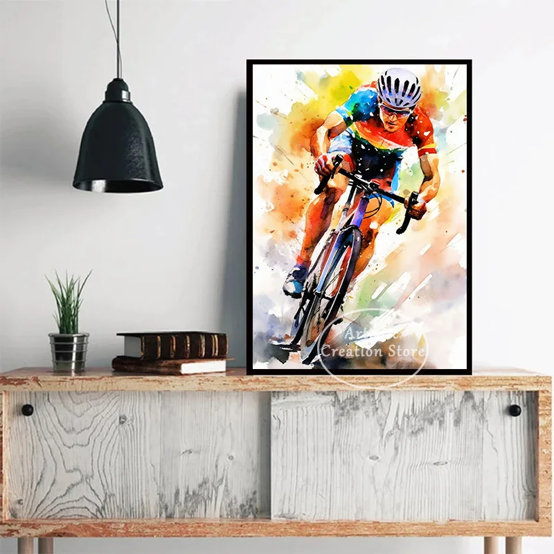 Watercolor Cyclist Poster Cycling Print Canvas Painting Wall Art Picture Nordic Modern Living Room Bedroom Home Decor Gifts