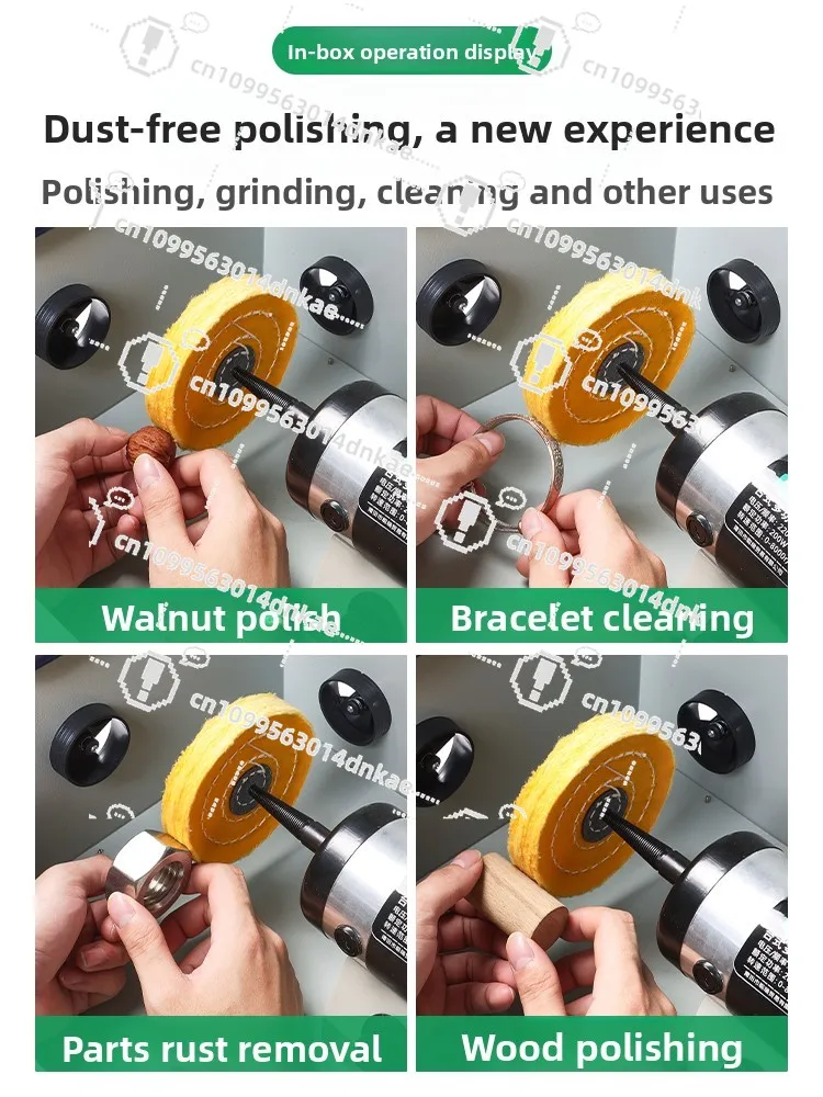 Polishing Machine Small Desktop Grinding and Polishing All-in-one Machine with Dust Box Cover, Jewelry Metal Wenwan Polishing