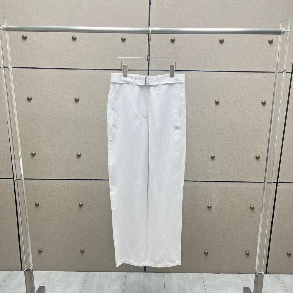 

Cotton Blend Women's Pants Y2k Simple Elegant Commuter Hundred High Waist Straight Pants With Belt 2025 Summer New