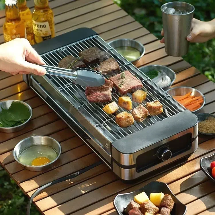 Household electric grill pan. Smokeless. Indoor and outdoor use. Korean iron plate. Pancake all-in-one pan