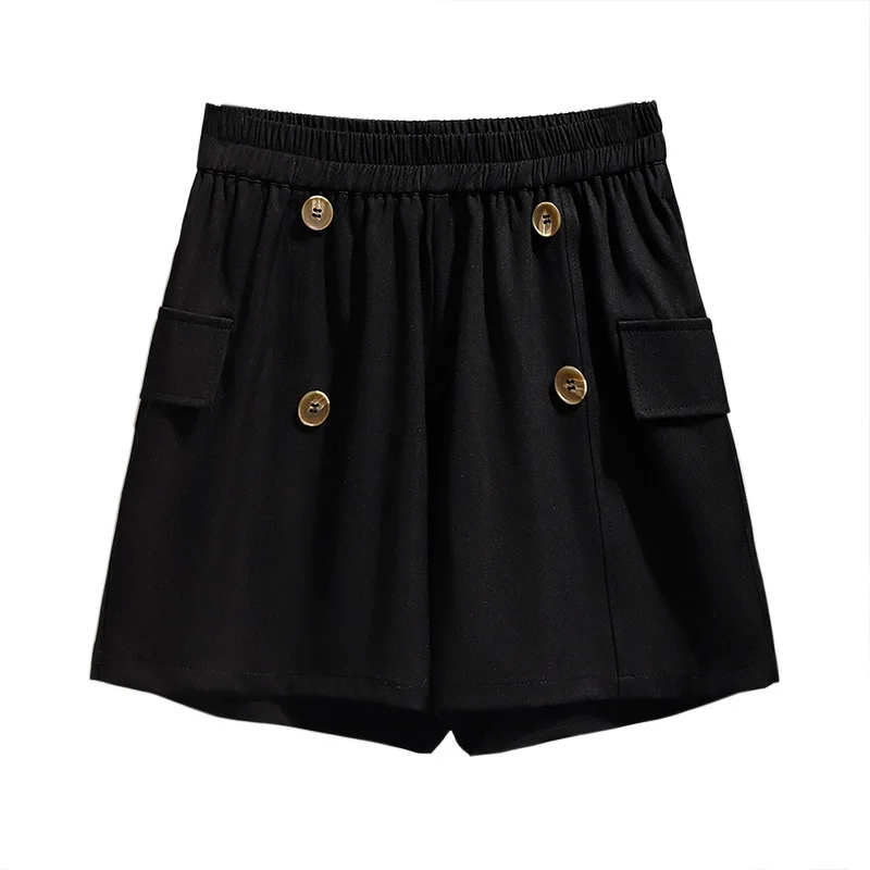 Neue 2022 Damen Sommer Plus Größe Shorts Frauen Große Größe Lose Beiläufige Breite Bein Taste Tasche Schwarz Shorts 3XL 4XL 5XL 6XL 7XL