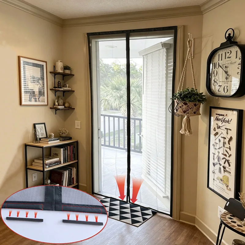 Magnetic Screen Door Mosquito Net Customized Size Black Invisible Mesh Summer Insect Proof Net Automatic Closing Door Curtain