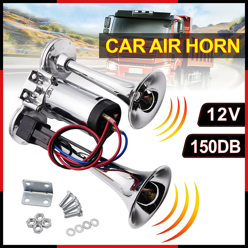 Motorcycle Car 12V Compressor Air Horn with Wires Relay Dual Trumpet 110DB Super Loud Horn Bocina for Boat Lorry Truck Auto