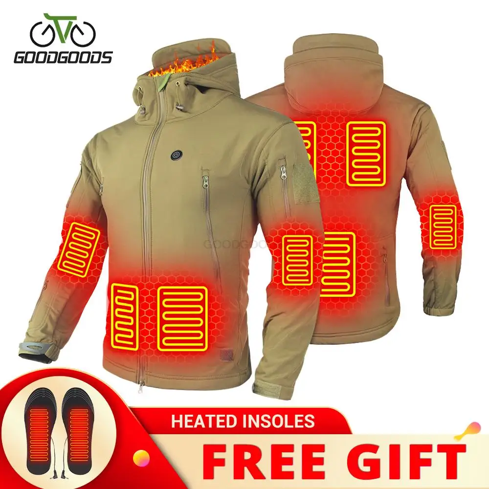 

Heated Jacket Men Windbreaker Hiking Cycling Hooded Coat Heating Jacket for Camping Skiing Fishing Windproof Warm Clothing