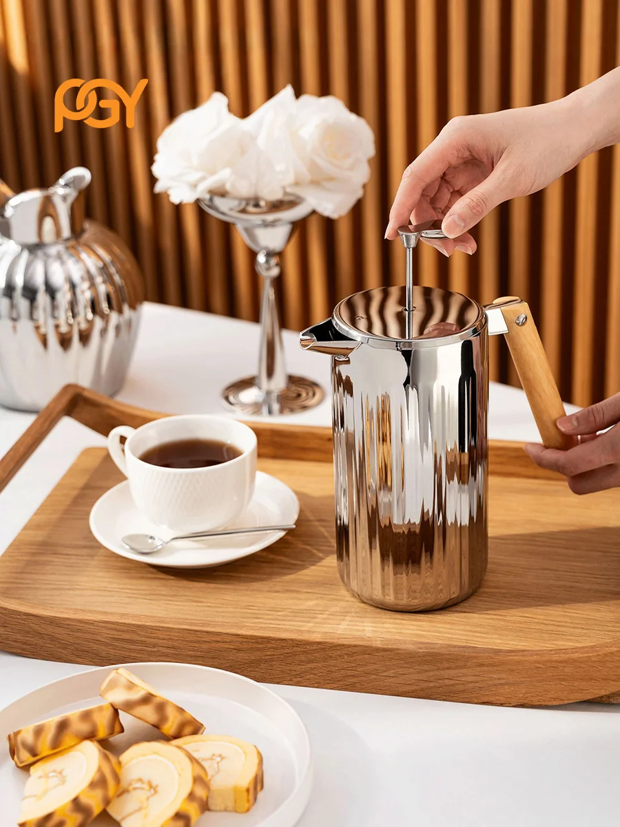 304 Stainless Steel French Press Coffee Maker, Coffee Pot, 34oz (1 Litre), Coffee Kettle, Heat Resistant Durable, Easy to Clean