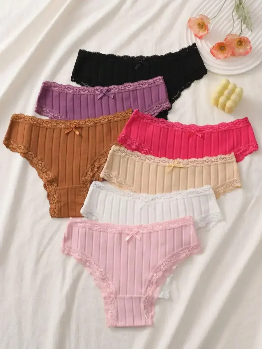 

7pcs Women Soft Cotton Lace Bikini Panties Comfortable Breathable Underwear