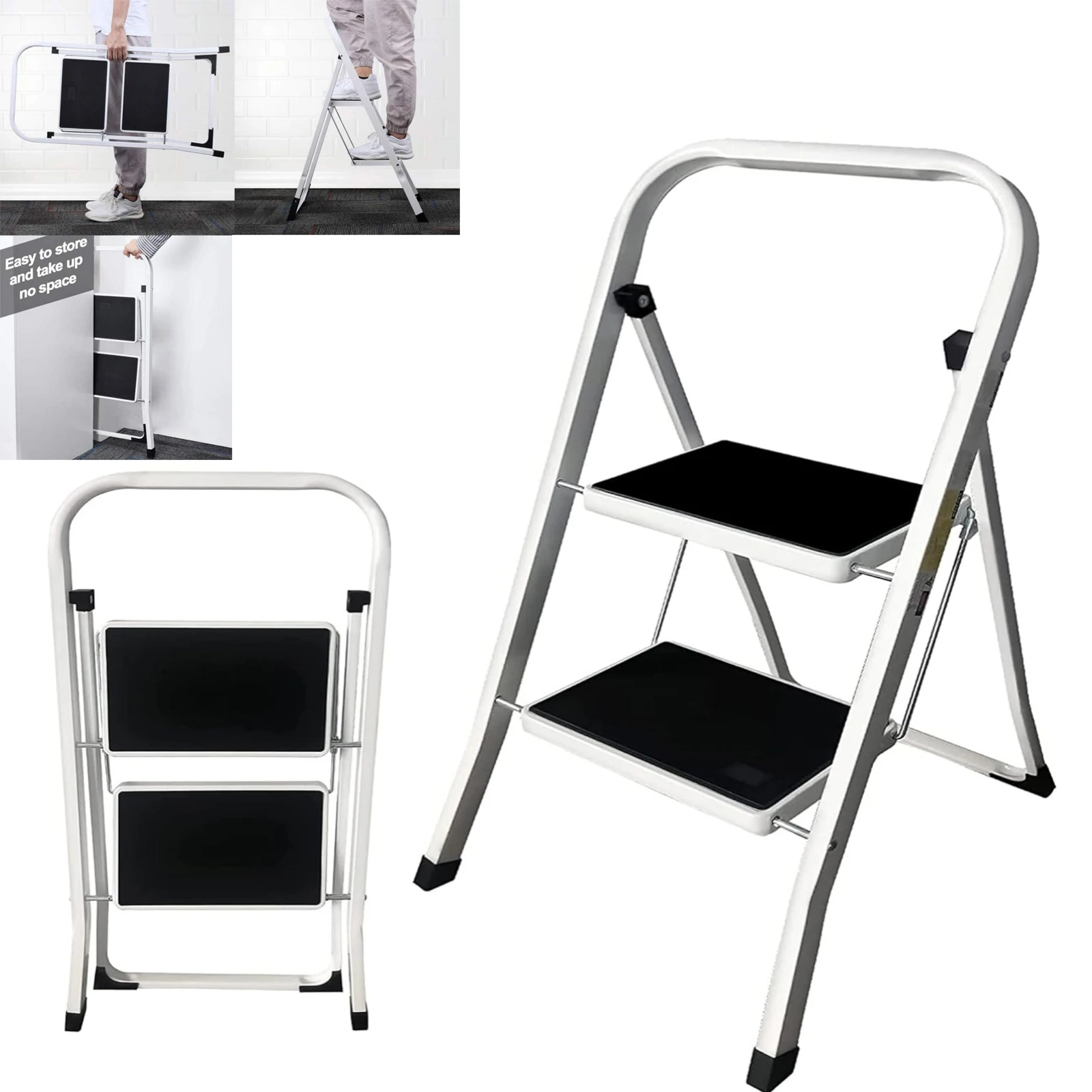 2 Step Ladder Portable Compact Folding Metal Stepladder Stool,for Home Garden Warehouse Kitchen Small Stepladder,150kg Capacity
