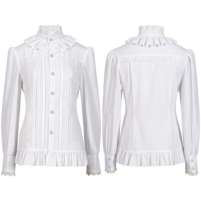 

Новинка 2023 года, викторианские французские рубашки на Хэллоуин для женщин, белая гофрированная оборка, готическая винтажная сорочка с длинными рукавами, женская/женская блузка