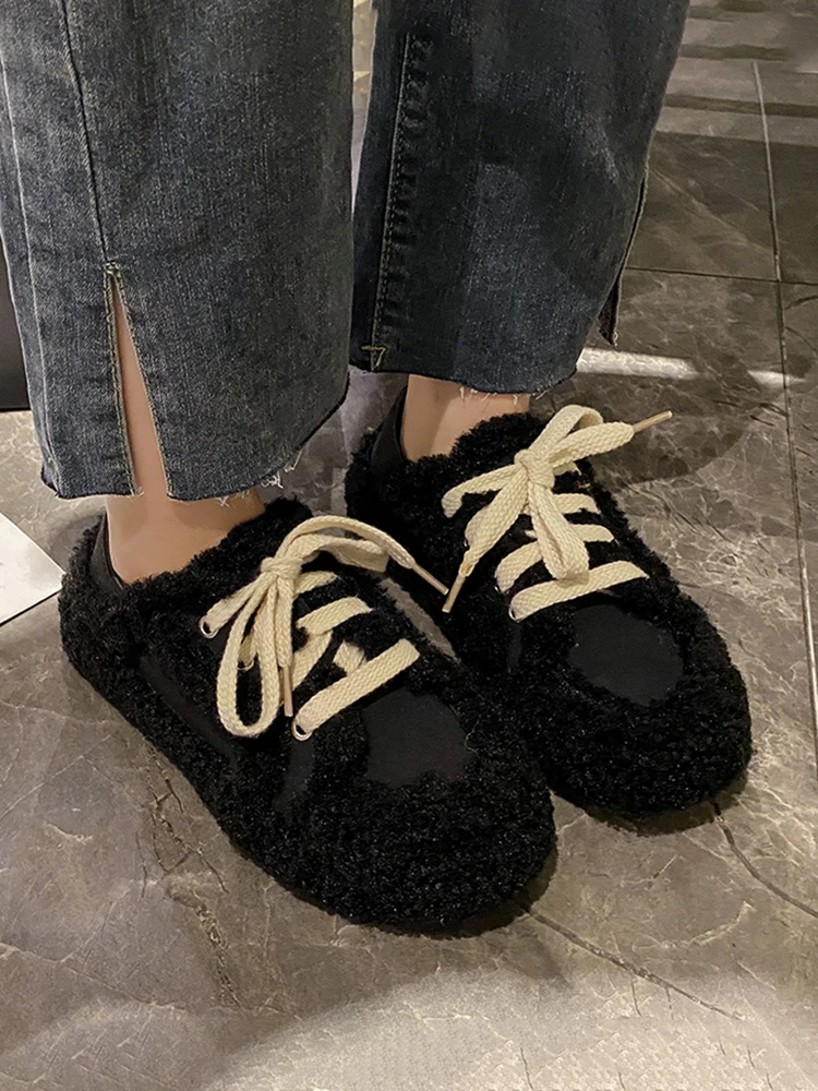 Shoes Woman Flats Modis Loafers Fur Slip-on Casual Female Sneakers Autumn Round Toe Dress Winter 2023 New Cross Slip On Fall