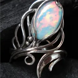 Attractive Silver Color Round Blue Stone Silver Color Ring for Women Ethnic Bohemian Rings Jewelry