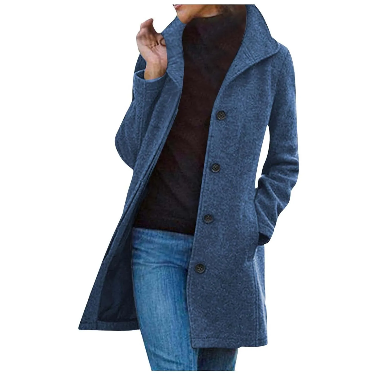 

Women Solid Color Loose Cardigan Trench Coat Autumn Winter Woolen Coat Women Long Sleeve Single Breasted Hooded Woolen Long Coat