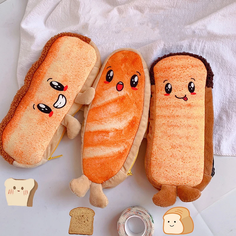 1 Piece Kawaii Cute Cartoon Food Bread Pen Pencil Bag School Office Supplies Stationery Makeup Pouch Cosmetics Case Funny