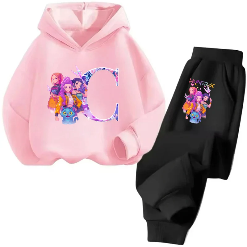 

Kpop Demon Hunters Winter Hoodie Set Letters Print Tops Bottom Clothes Set Girls Casual Sweatshirts Warm Coat Children Outerwear