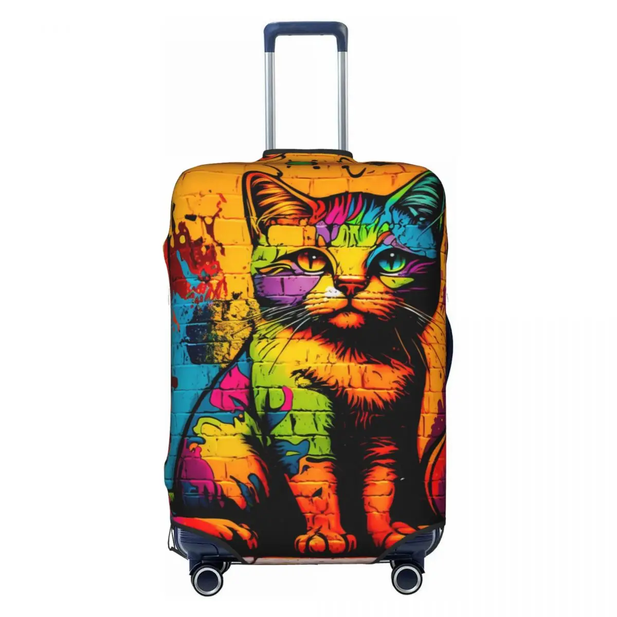 Colorful Cat Suitcase Cover Holiday graffiti painted wall Elastic Luggage Case Cruise Trip Protector