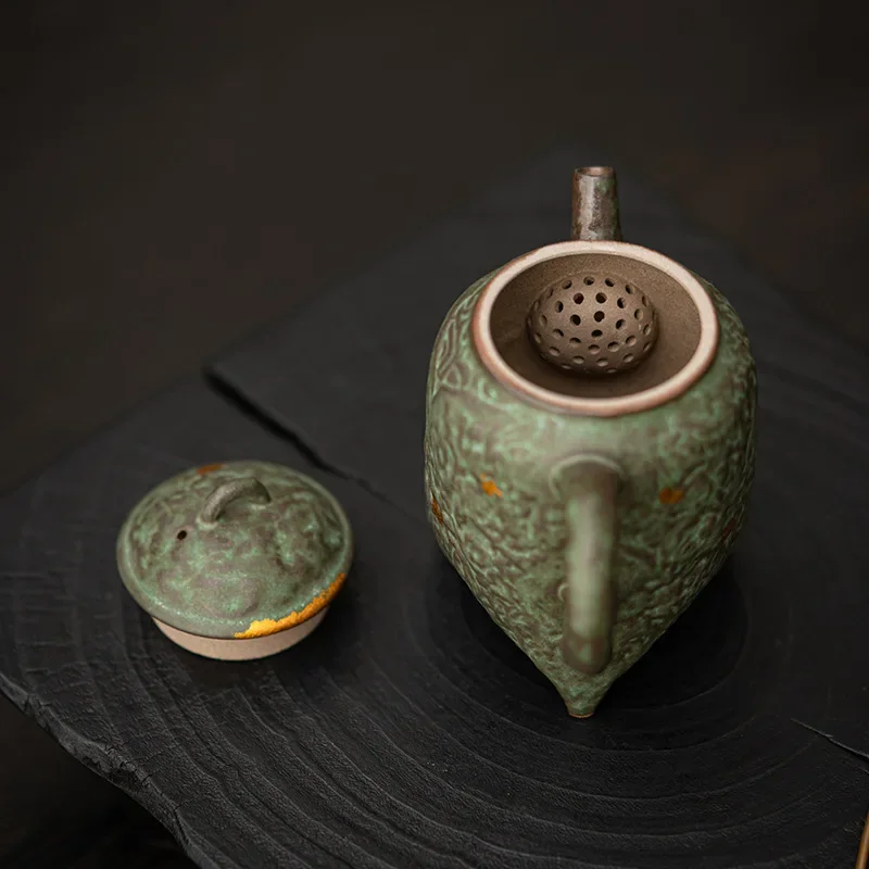 Juego de té vacío silencio Zhai Old Rock Mud Forget Chuan Pot, juego de té para el hogar, esmalte de bronce Retro, alto grado, se puede elevar, olla