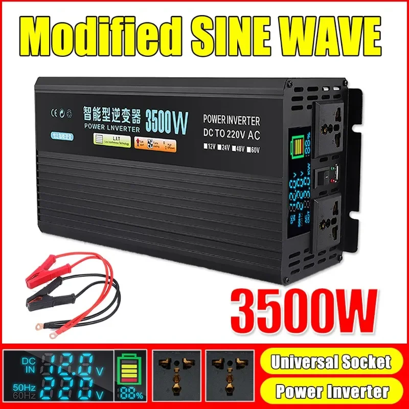 12V 220V Modified Sine Wave Inverter 3500W Voltage Convert Smart Digital Display Transformer for Car Home Use Power Inverter