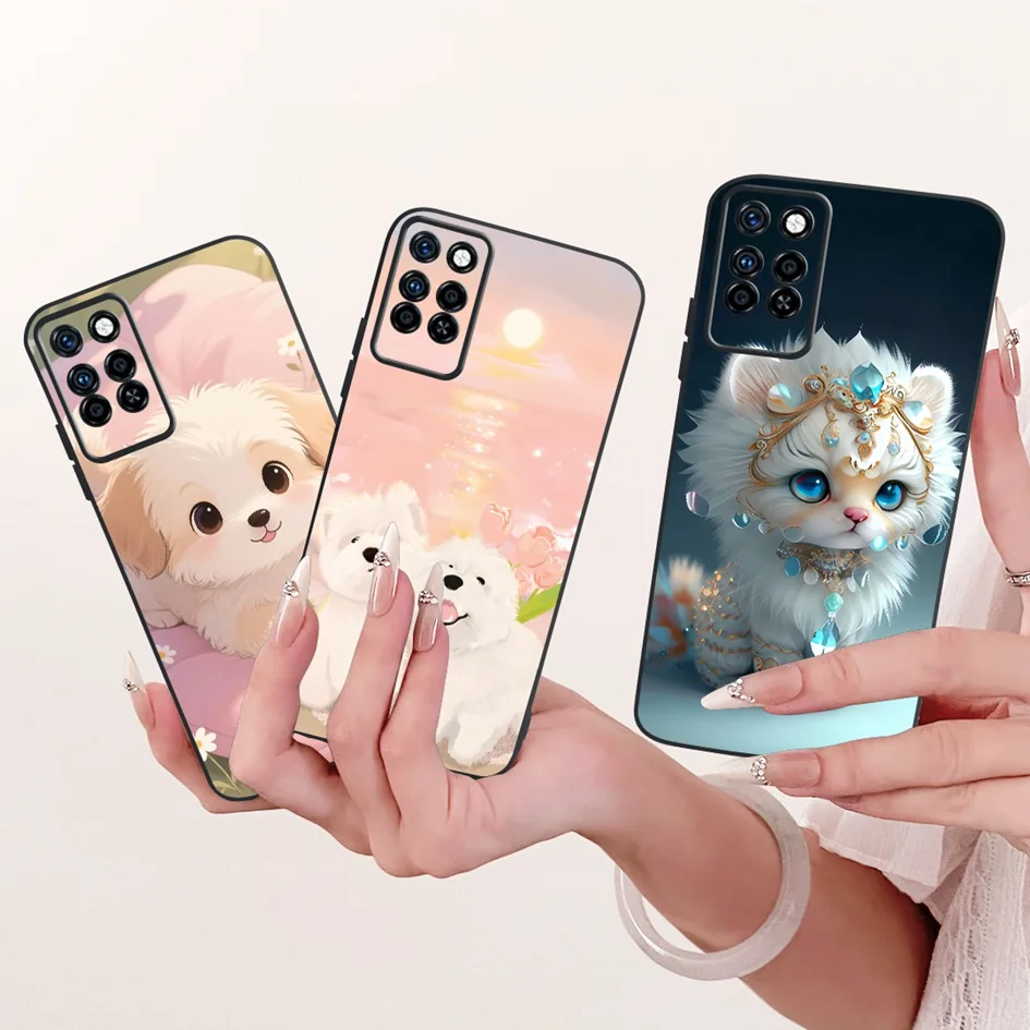 Чехол для Infinix Note 10 Pro NFC, Note10, 10Pro, X693, X695, X695D, X695C, милый мультяшный чехол с изображением собаки и кошки, мягкий силиконовый защитный чехол для телефона