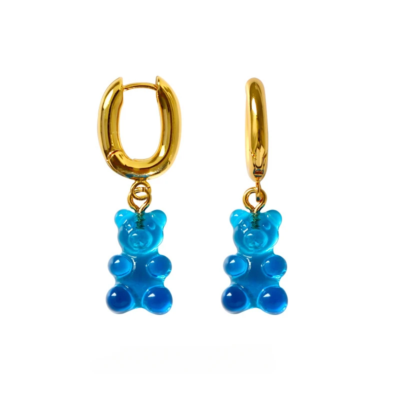 

Transparent Blue Bear Earrings Resin Gummy Bears Gold Dangle Cute Earrings for Women Aretes Jewelry Pendientes 2024 Trend