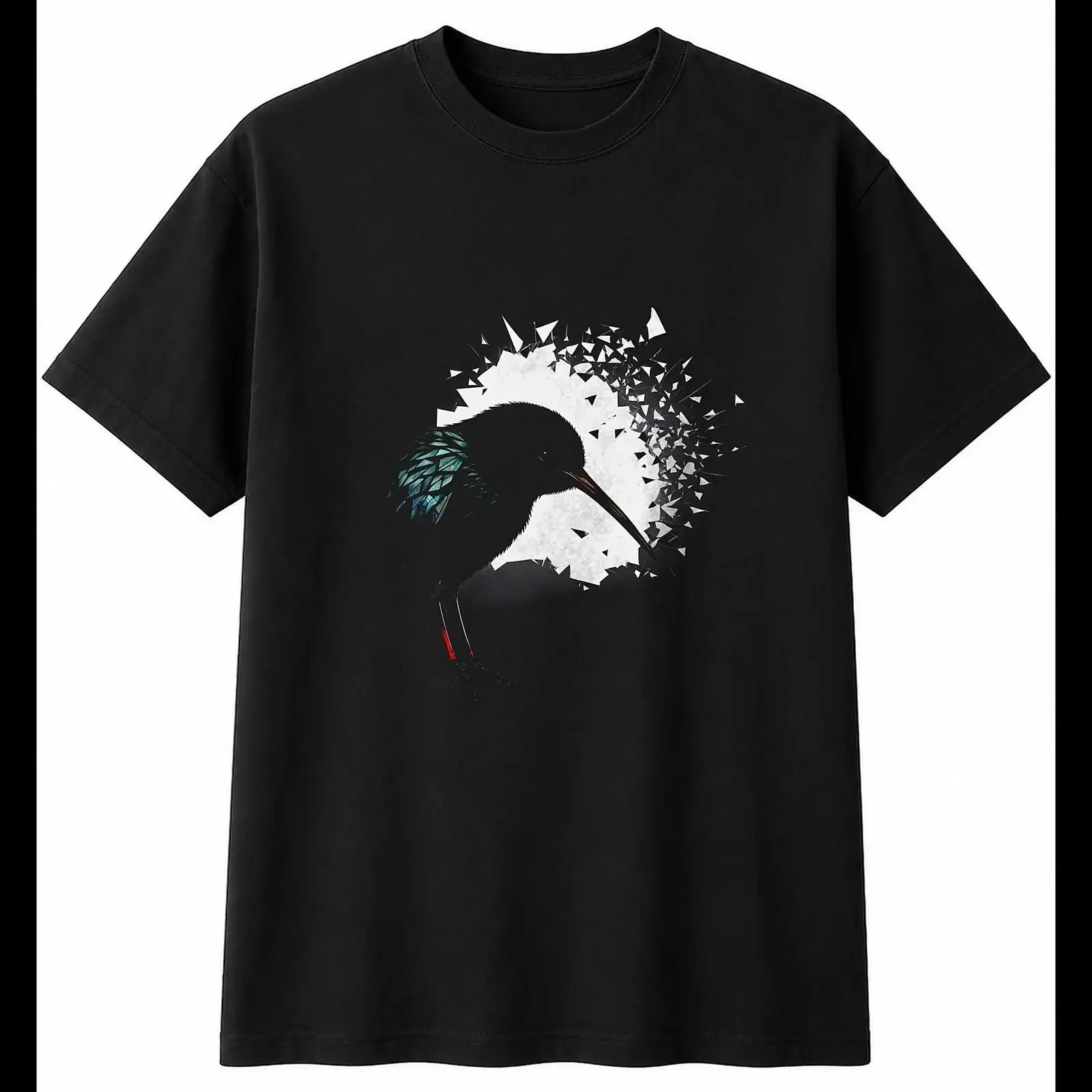 Double Exposure Kiwi Bird Shattered Mens T Shirt Black 100 Cotton  vintage Washed Unisex Versatile Stretched Soft graphic